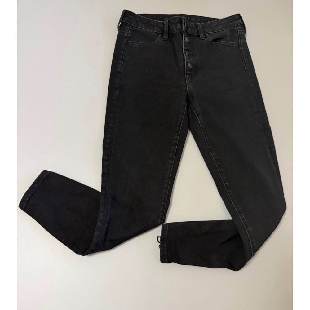 American Eagle The Dream Jean Black High Waisted Button Fly Skinny Jeans Size 6